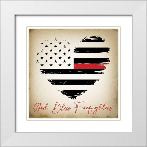 God Bless Firefighters White Modern Wood Framed Art Print with Double Matting by ND Art