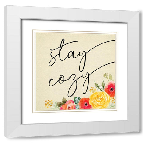 Stay Cozy White Modern Wood Framed Art Print with Double Matting by ND Art