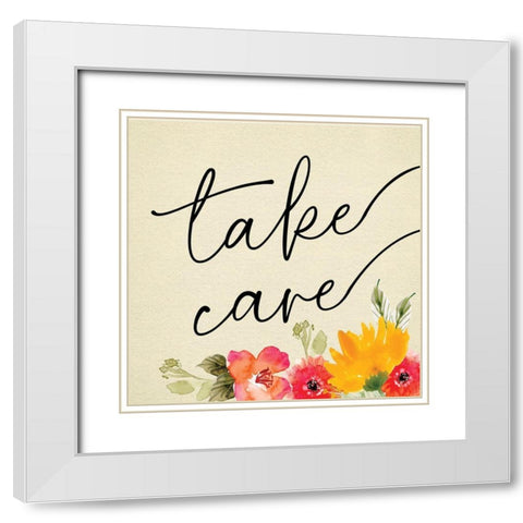 Take Care White Modern Wood Framed Art Print with Double Matting by ND Art