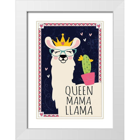 Queen Mama Llama White Modern Wood Framed Art Print with Double Matting by ND Art