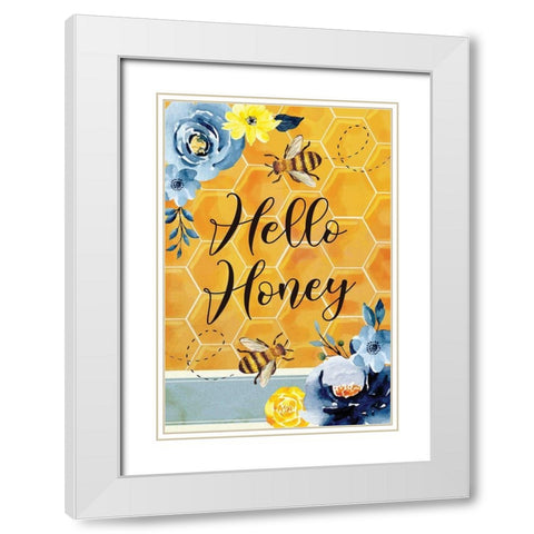 Hello Honey White Modern Wood Framed Art Print with Double Matting by ND Art