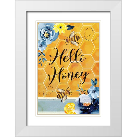 Hello Honey White Modern Wood Framed Art Print with Double Matting by ND Art
