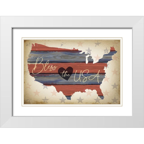 Bless the USA White Modern Wood Framed Art Print with Double Matting by ND Art