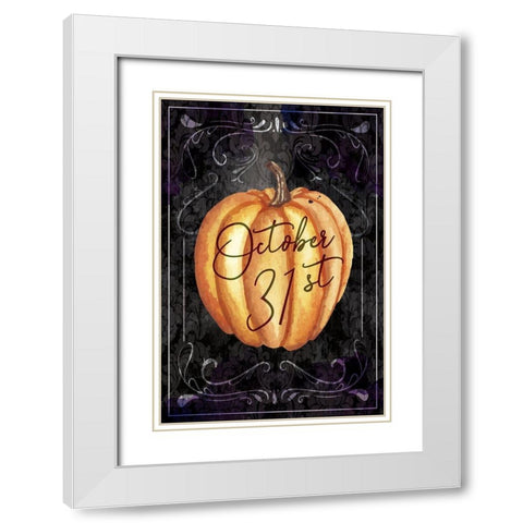 Halloween Pumpkin White Modern Wood Framed Art Print with Double Matting by ND Art