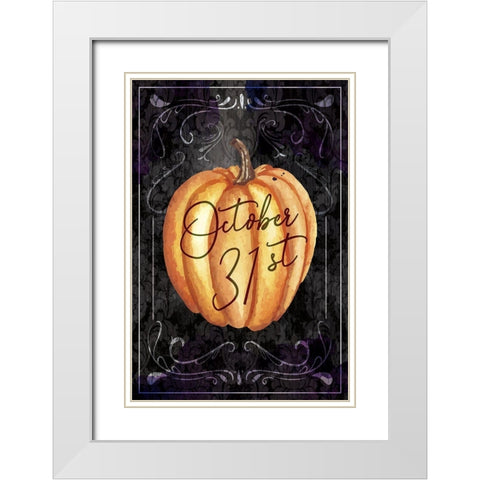 Halloween Pumpkin White Modern Wood Framed Art Print with Double Matting by ND Art