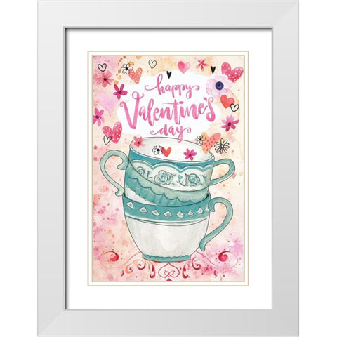 Happy Valentines White Modern Wood Framed Art Print with Double Matting by ND Art