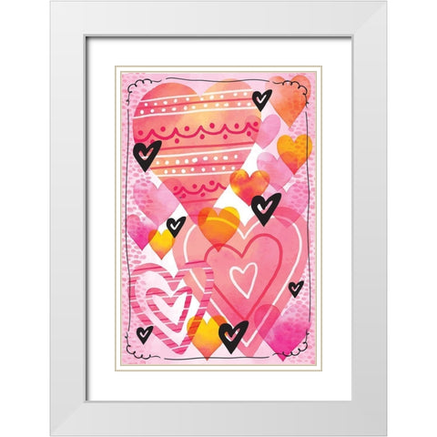 Valentine Hearts White Modern Wood Framed Art Print with Double Matting by ND Art