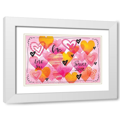 Love Hearts White Modern Wood Framed Art Print with Double Matting by ND Art