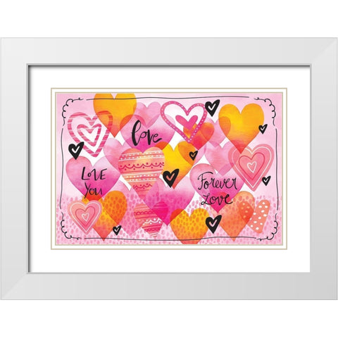 Love Hearts White Modern Wood Framed Art Print with Double Matting by ND Art