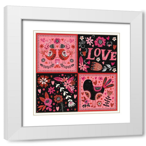 Love Birds Pattern II White Modern Wood Framed Art Print with Double Matting by ND Art