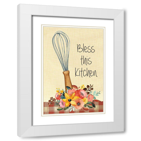 Bless this Kitchen White Modern Wood Framed Art Print with Double Matting by ND Art
