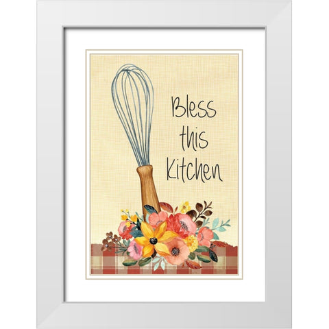 Bless this Kitchen White Modern Wood Framed Art Print with Double Matting by ND Art
