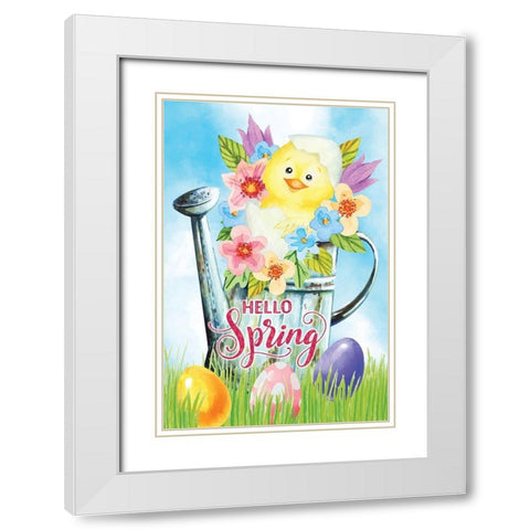 Hello Spring White Modern Wood Framed Art Print with Double Matting by ND Art