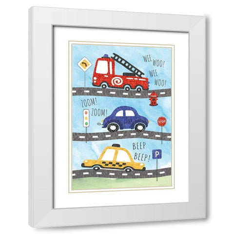 Zoom Zoom-Beep Beep White Modern Wood Framed Art Print with Double Matting by ND Art