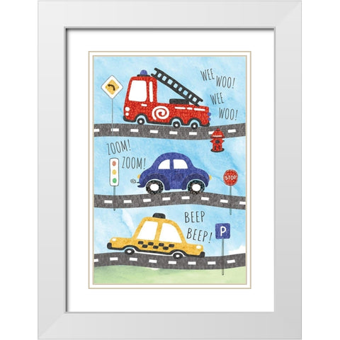 Zoom Zoom-Beep Beep White Modern Wood Framed Art Print with Double Matting by ND Art