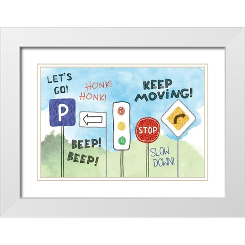 Road Signs White Modern Wood Framed Art Print with Double Matting by ND Art