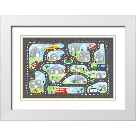 Road Map White Modern Wood Framed Art Print with Double Matting by ND Art