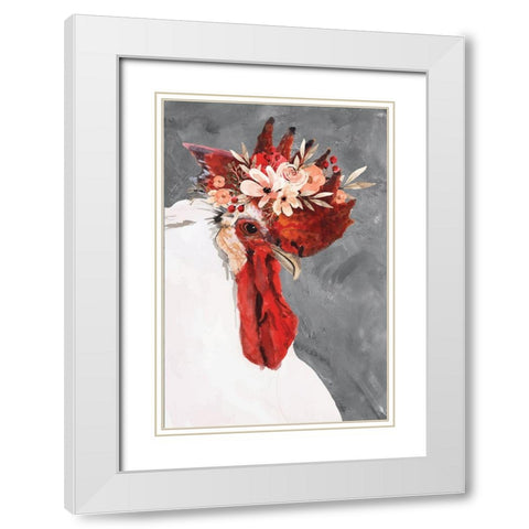 Rooster White Modern Wood Framed Art Print with Double Matting by ND Art