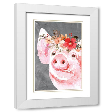 Pig White Modern Wood Framed Art Print with Double Matting by ND Art