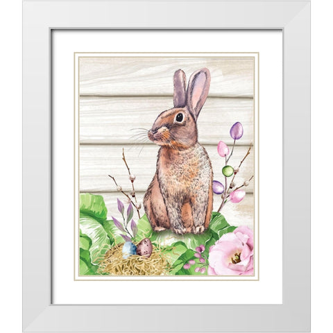Easter Bunny White Modern Wood Framed Art Print with Double Matting by ND Art