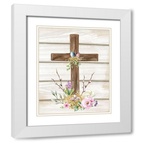 Easter Cross White Modern Wood Framed Art Print with Double Matting by ND Art