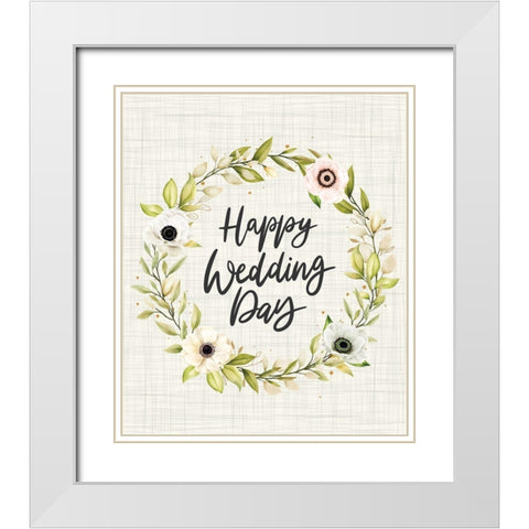 Happy Wedding Day White Modern Wood Framed Art Print with Double Matting by ND Art