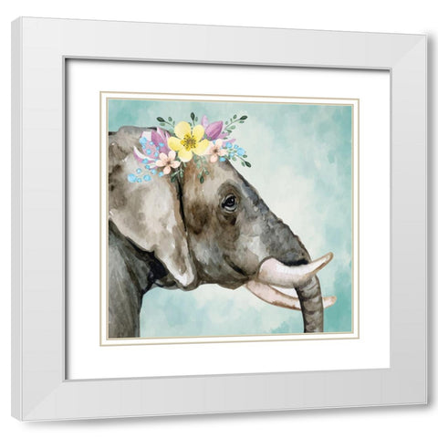 Elephant White Modern Wood Framed Art Print with Double Matting by ND Art