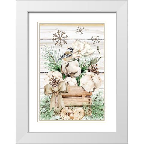 Winter Chickadee White Modern Wood Framed Art Print with Double Matting by ND Art