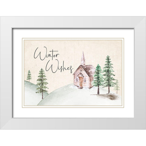 Winter Wishes White Modern Wood Framed Art Print with Double Matting by ND Art