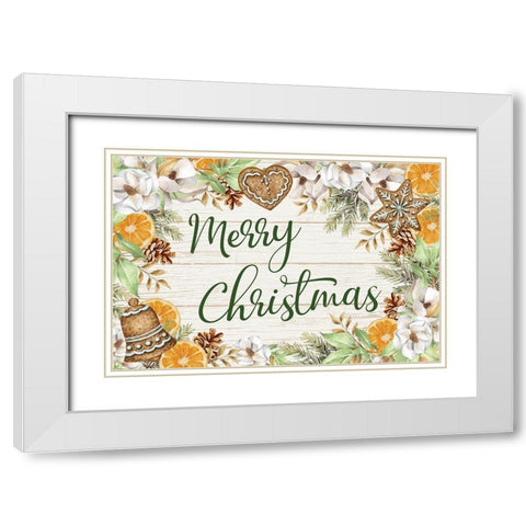 Merry Christmas White Modern Wood Framed Art Print with Double Matting by ND Art