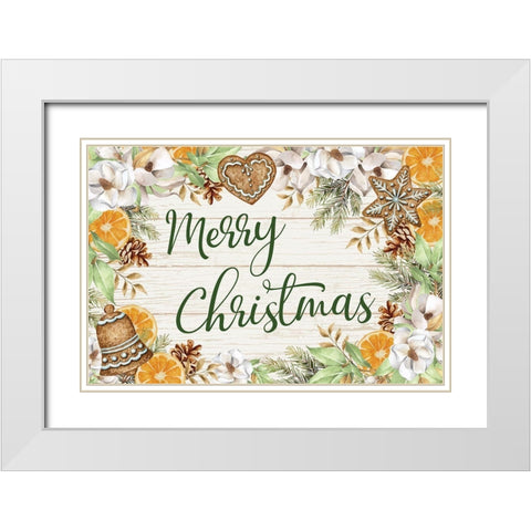 Merry Christmas White Modern Wood Framed Art Print with Double Matting by ND Art