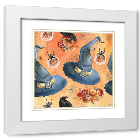 Witch Pattern White Modern Wood Framed Art Print with Double Matting by ND Art