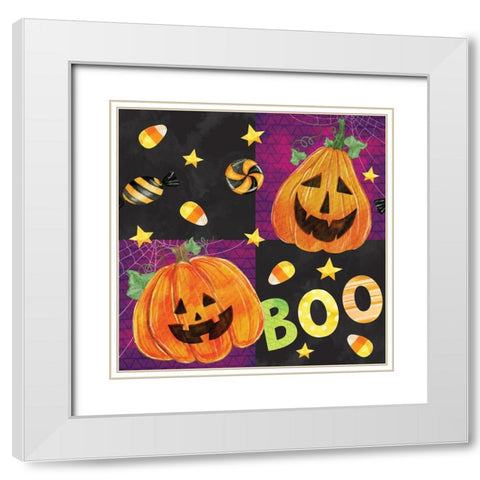 Halloween Pattern III White Modern Wood Framed Art Print with Double Matting by ND Art