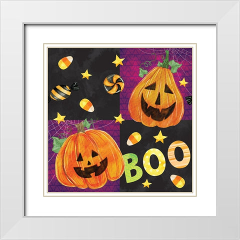 Halloween Pattern III White Modern Wood Framed Art Print with Double Matting by ND Art