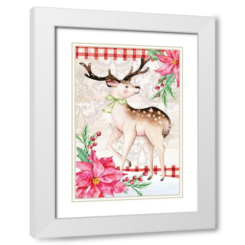 Rustic Reindeer White Modern Wood Framed Art Print with Double Matting by ND Art