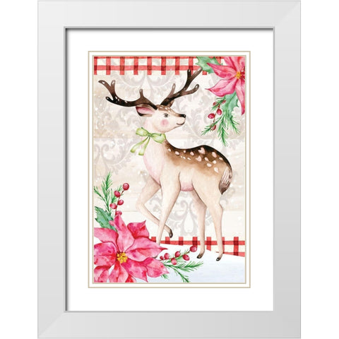 Rustic Reindeer White Modern Wood Framed Art Print with Double Matting by ND Art