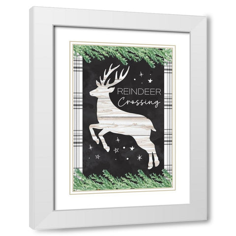Reindeer Crossing White Modern Wood Framed Art Print with Double Matting by ND Art