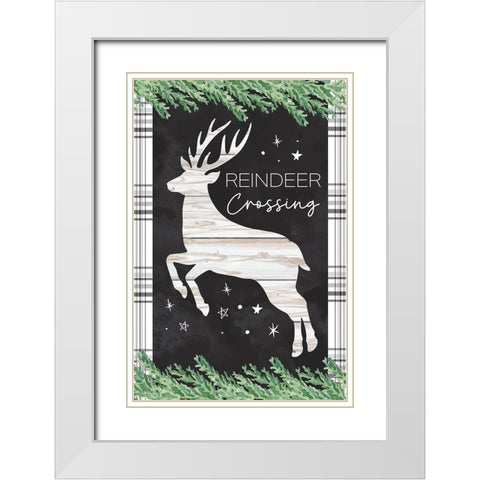 Reindeer Crossing White Modern Wood Framed Art Print with Double Matting by ND Art