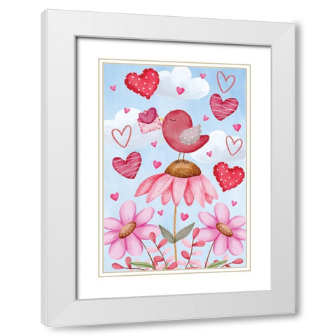 Valentines Birds White Modern Wood Framed Art Print with Double Matting by ND Art