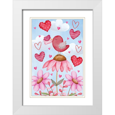 Valentines Birds White Modern Wood Framed Art Print with Double Matting by ND Art