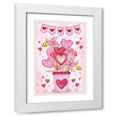 Bee My Valentines White Modern Wood Framed Art Print with Double Matting by ND Art