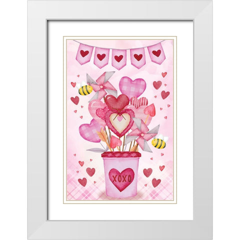 Bee My Valentines White Modern Wood Framed Art Print with Double Matting by ND Art