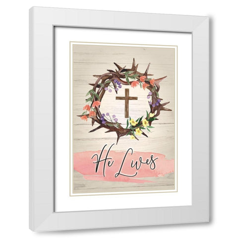He Lives White Modern Wood Framed Art Print with Double Matting by ND Art