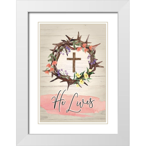 He Lives White Modern Wood Framed Art Print with Double Matting by ND Art