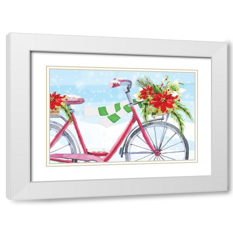 Christmas Bike White Modern Wood Framed Art Print with Double Matting by ND Art