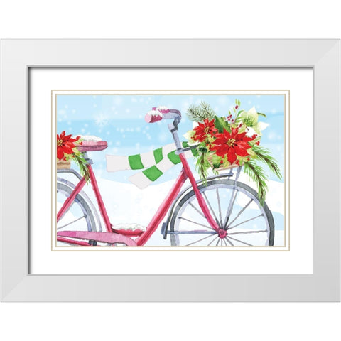 Christmas Bike White Modern Wood Framed Art Print with Double Matting by ND Art