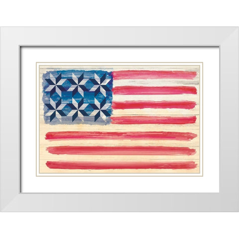 American Flag White Modern Wood Framed Art Print with Double Matting by ND Art