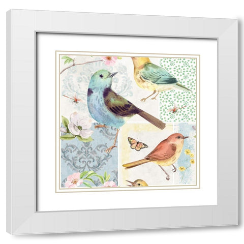Bird Buddies White Modern Wood Framed Art Print with Double Matting by ND Art