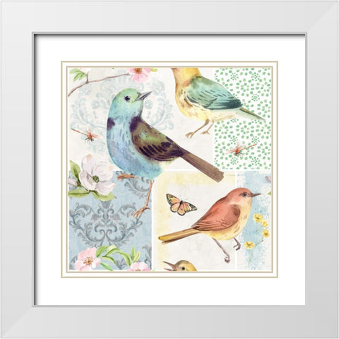 Bird Buddies White Modern Wood Framed Art Print with Double Matting by ND Art