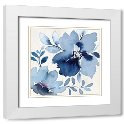 Cobalt Blossoms III White Modern Wood Framed Art Print with Double Matting by ND Art
